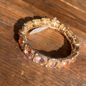 Elegant Gold / Rose Golden Stretchy Bracelet with Gem Accents NWT
